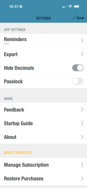 BUDGT app hide decimals feature for cleaner budget display (1 of 3)