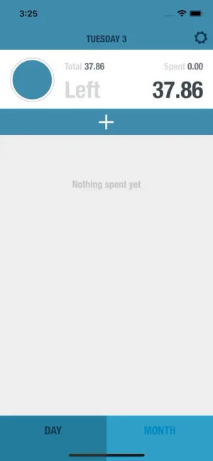 BUDGT app showing full daily budget available - blue indicates safe to spend