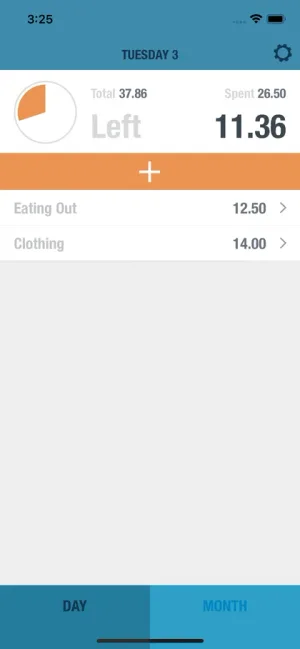 BUDGT app showing spending near limit - orange warns to slow down