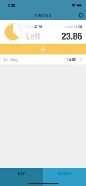 BUDGT app showing spending on track - yellow indicates good progress